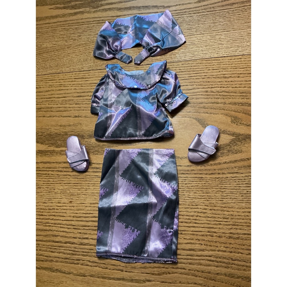 My Twinn Doll Outfit Purple Geometric Satin Skirt Blouse Headband Shoes 4pc Set